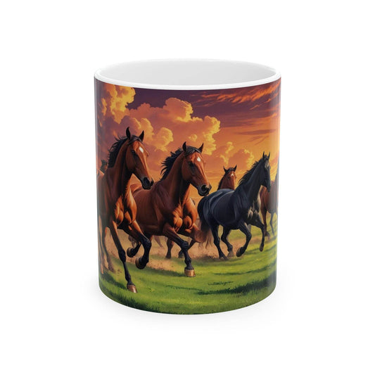 Mug - Running Horses Sunset Ceramic Coffee Cup - A Pretty Print