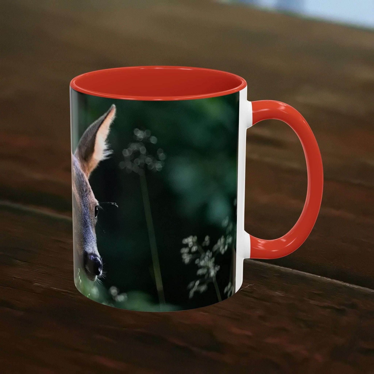 Nature-Inspired Deer Ceramic Mug with elegant deer and floral design, 11oz capacity.