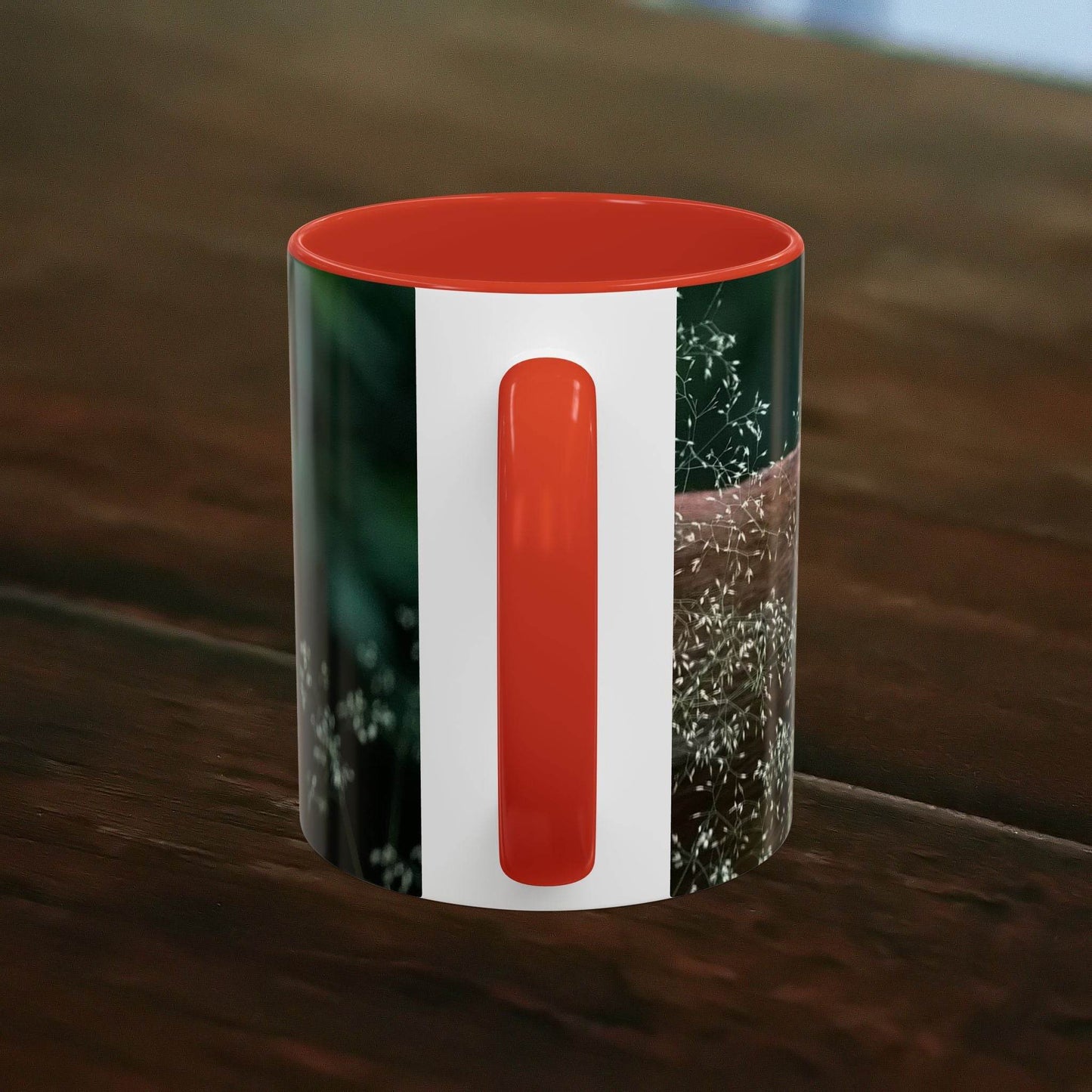 Nature-inspired deer ceramic mug with red interior; 11oz size.