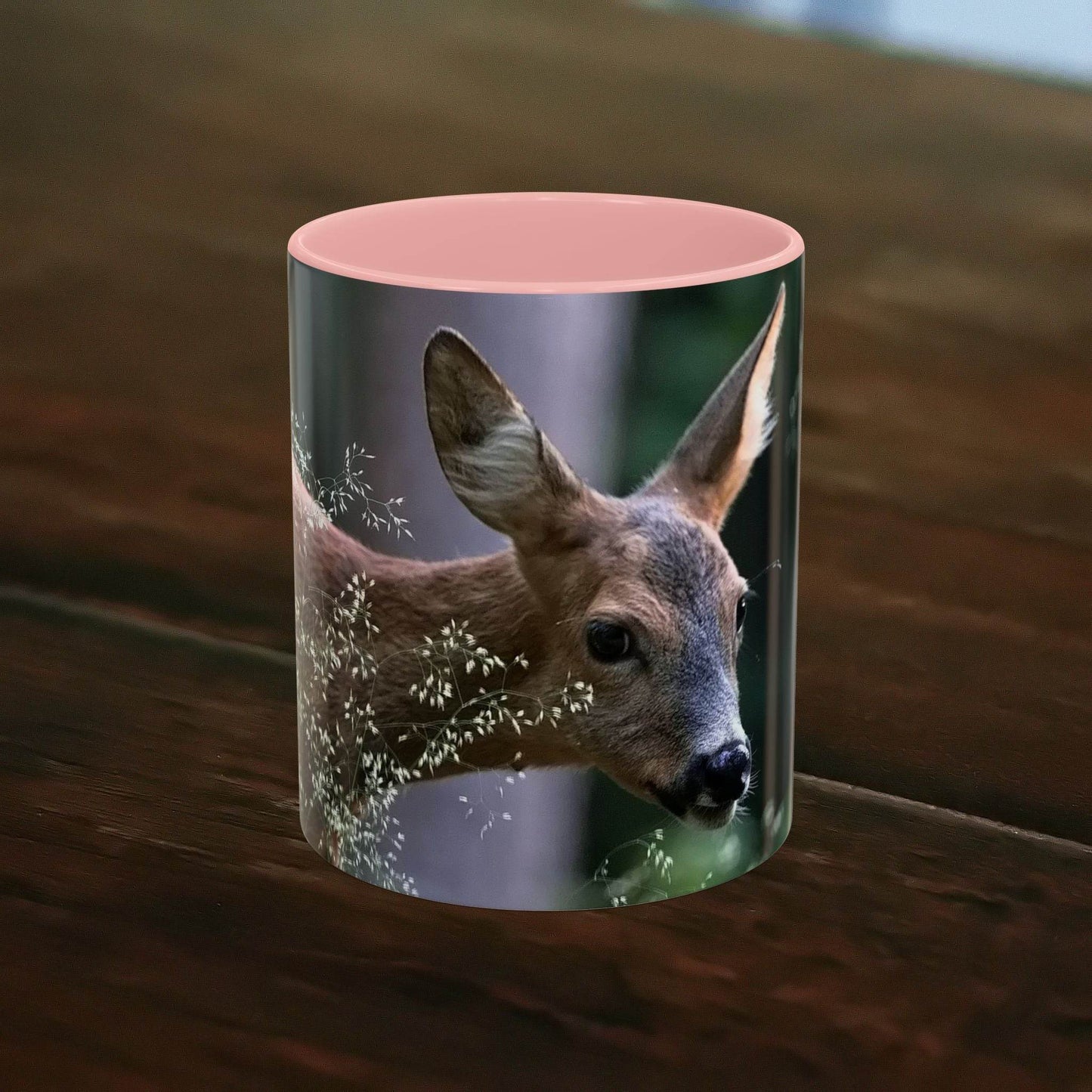 Nature-Inspired Deer Ceramic Mug - 11oz with deer design and floral accents.