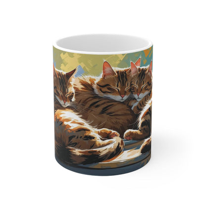 Mug - Three Cats Sleeping on a Windowsill Ceramic Coffee Cups - A Pretty Print
