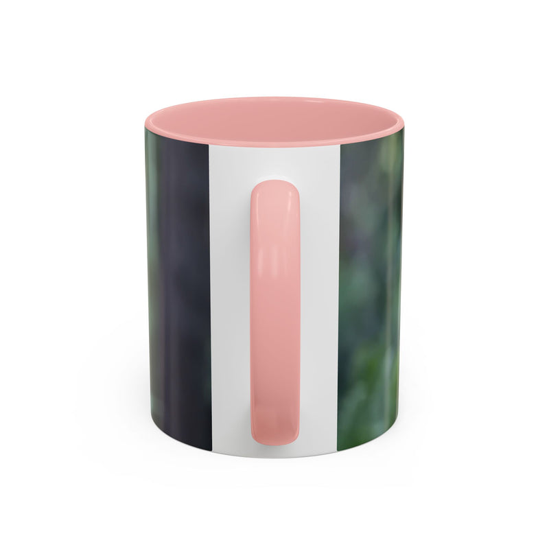Keramik 325ml Mäusebussard Becher mit rosa Innenseite und Henkel.