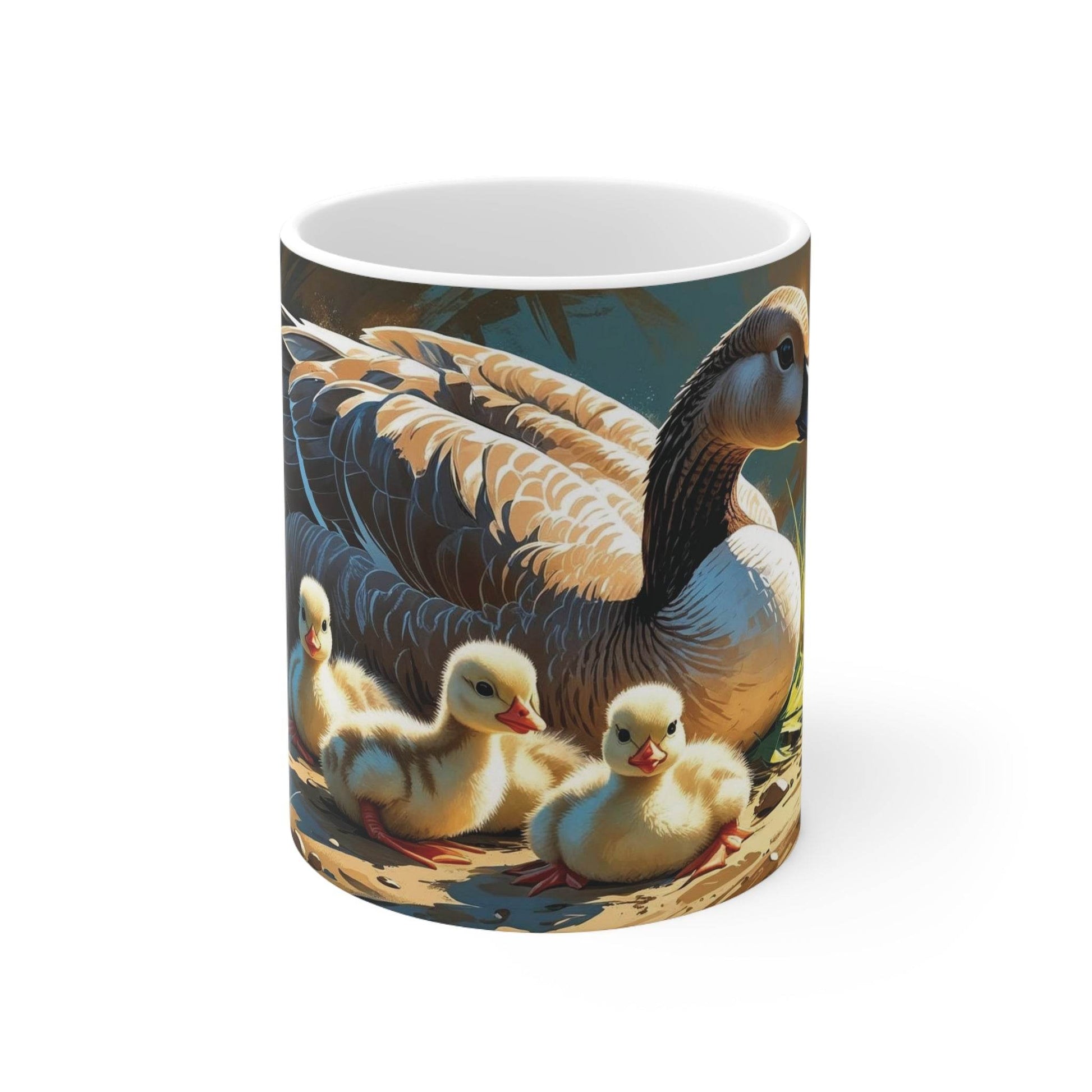 Mug - White Ceramic Coffee Cups with Goose and Little Goslings Design - A Pretty Print