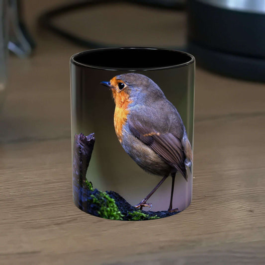 Robin Coffee Mug featuring a vibrant bird design on high-quality ceramic with ergonomic handle and 12-ounce capacity.