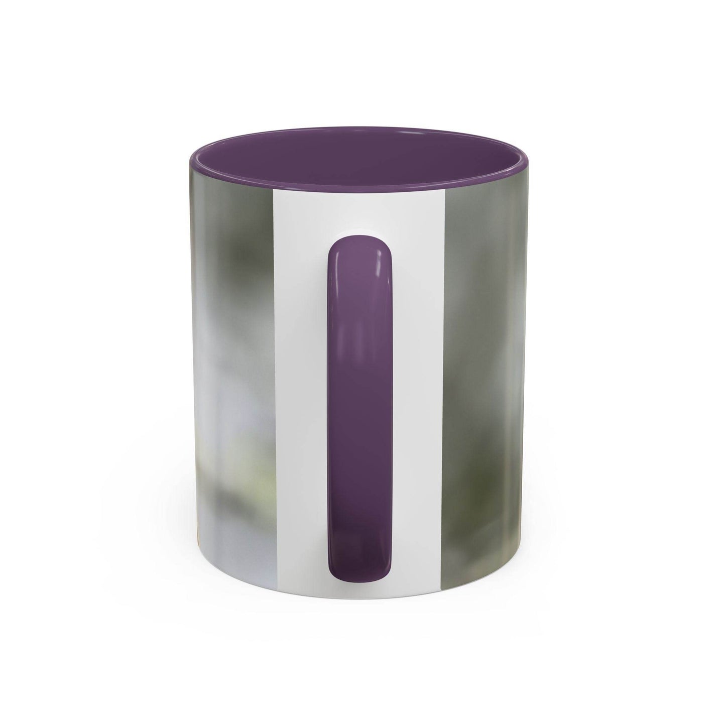 Vibrant 325ml ceramic dragonfly accent coffee mug showcasing a contrasting purple handle and matching purple inside color.