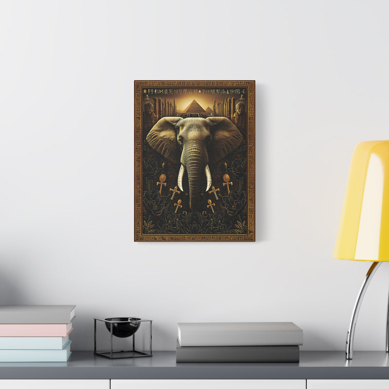 Premium 12″ x 16″ | 30.48 cm x 40.64 cm mythic elephant canvas print with a 1.25″ | 3.18 cm thick gallery profile.