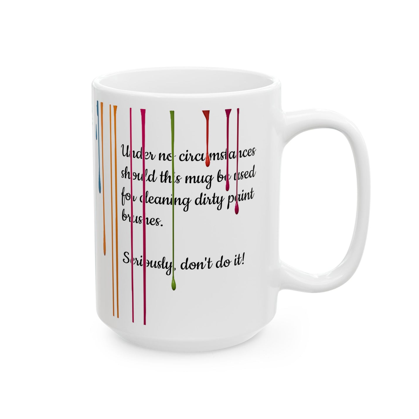 Sturdy 15oz white Paint Drips Mug, Ceramic Coffee Cup next to minimalist nature inspired home decor items.