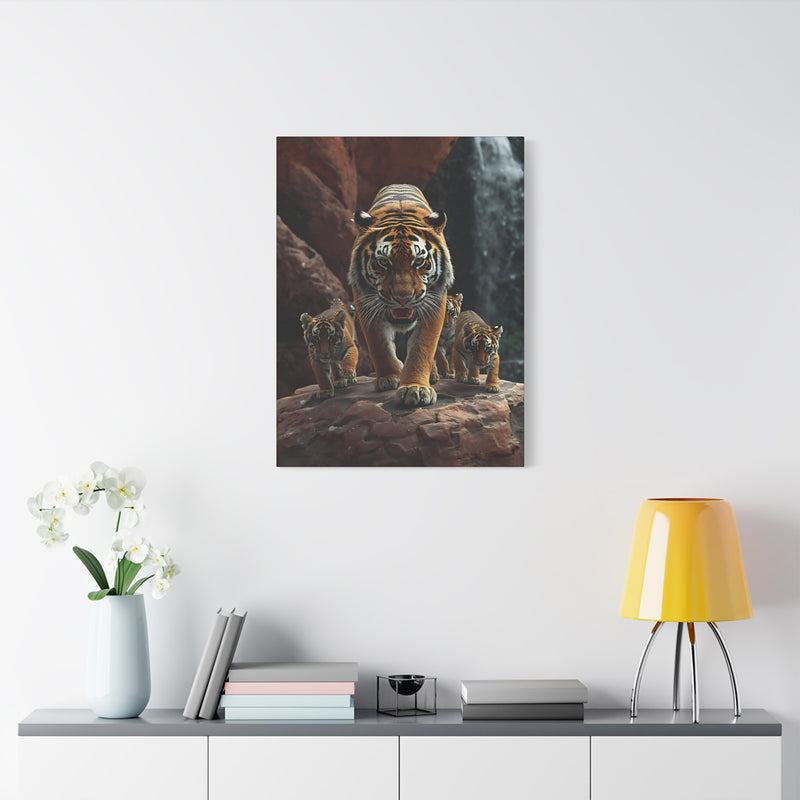 Premium 24″ x 32″ | 60.96 cm x 81.28cm wildlife tigers canvas print on a 1.25″ | 3.18 cm modern gallery frame.