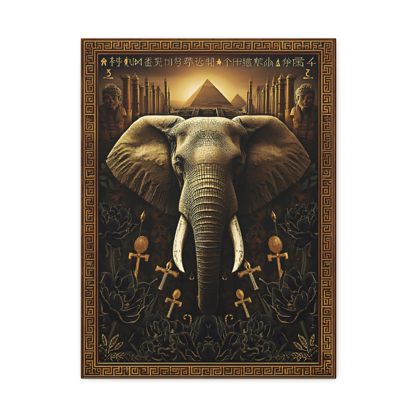 Egyptian Elephant Canvas Print — Pyramid & Ankh Wall Art