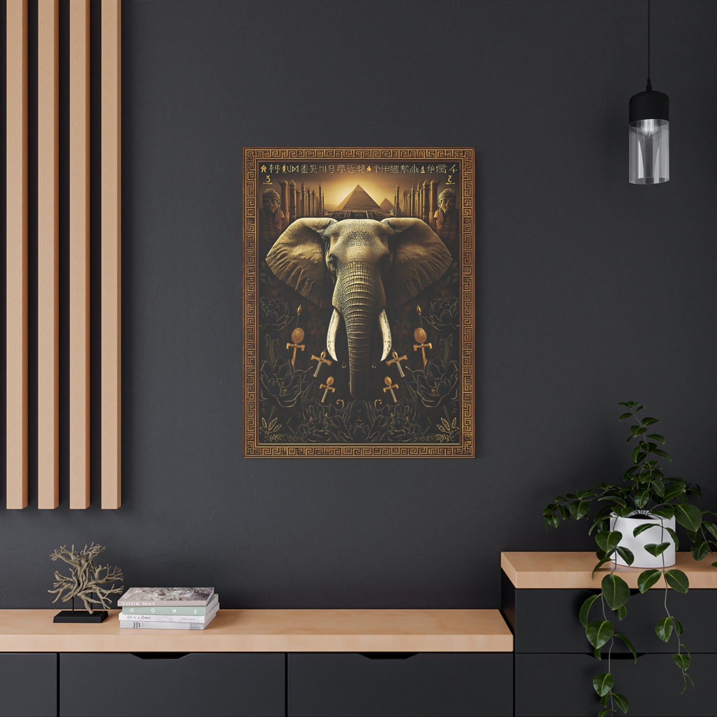 Egyptian Elephant Canvas Print — Pyramid & Ankh Wall Art