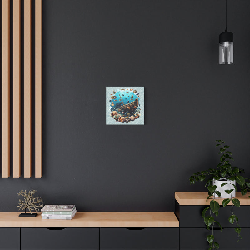 Sunken Ship Ocean Canvas Wall Art — Underwater Fish & Seashell Print