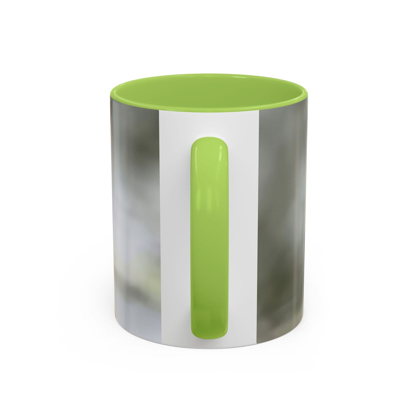 Vibrant 325ml ceramic dragonfly accent coffee mug showcasing a contrasting light green handle and matching light green inside color.