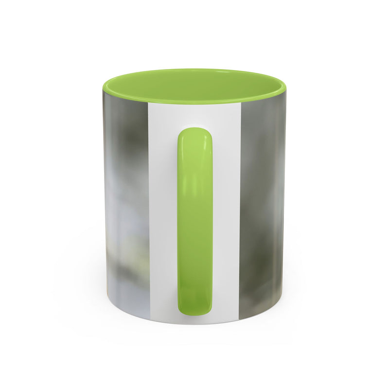 Vibrant 325ml ceramic dragonfly accent coffee mug showcasing a contrasting light green handle and matching light green inside color.