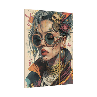 Steampunk Portrait Matte Canvas Art – Edgy Sunglassed Woman Wall Decor