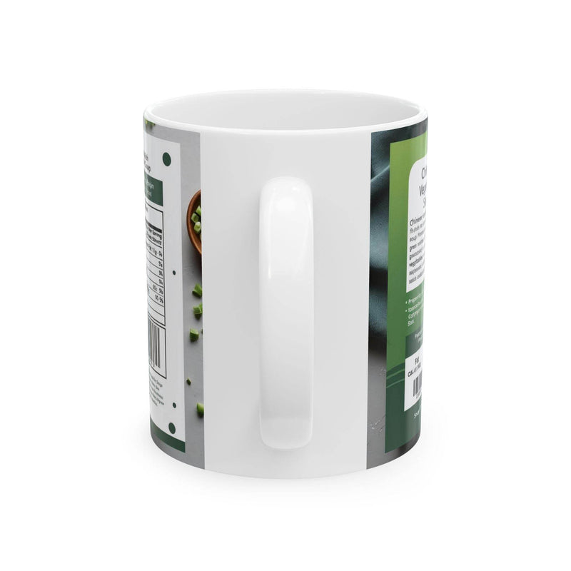 Cozy morning scene with an 11oz Mug Chinese Vegetable Soup Design near a sunlit room window.
