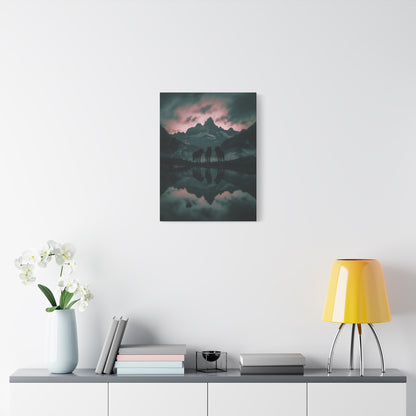 Wolf Pack Mountain Canvas Print — Moody Night Landscape Wall Art