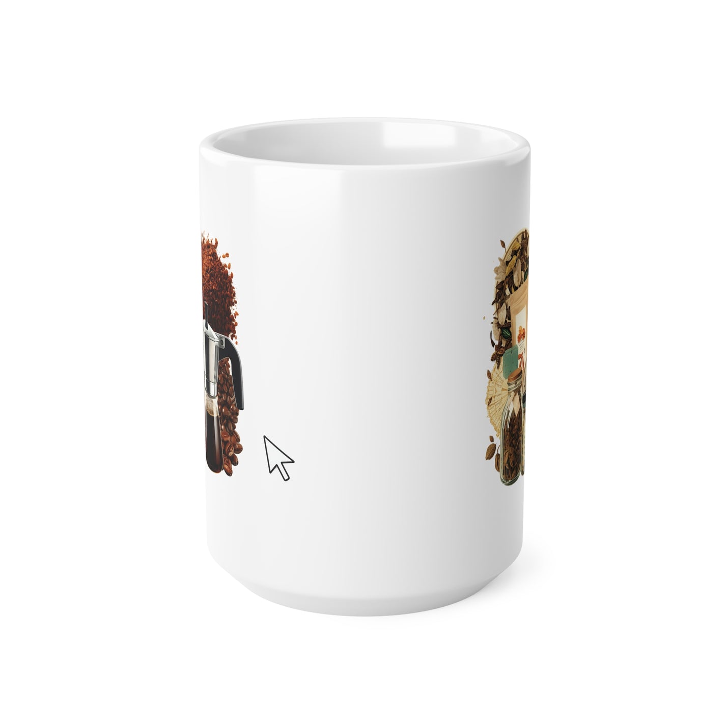 Stilvoller 440ml weißer Keramik-Becher mit ORCA-Beschichtung und dem minimalistischen Text Click Here for a Free Refill fürs Büro.