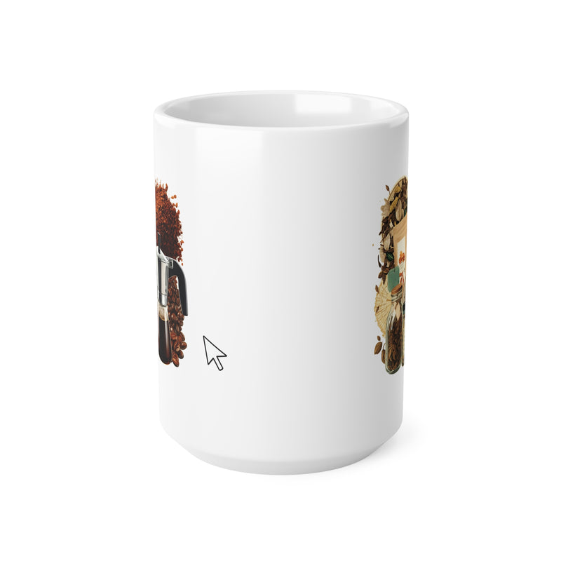 Stilvoller 440ml weißer Keramik-Becher mit ORCA-Beschichtung und dem minimalistischen Text Click Here for a Free Refill fürs Büro.