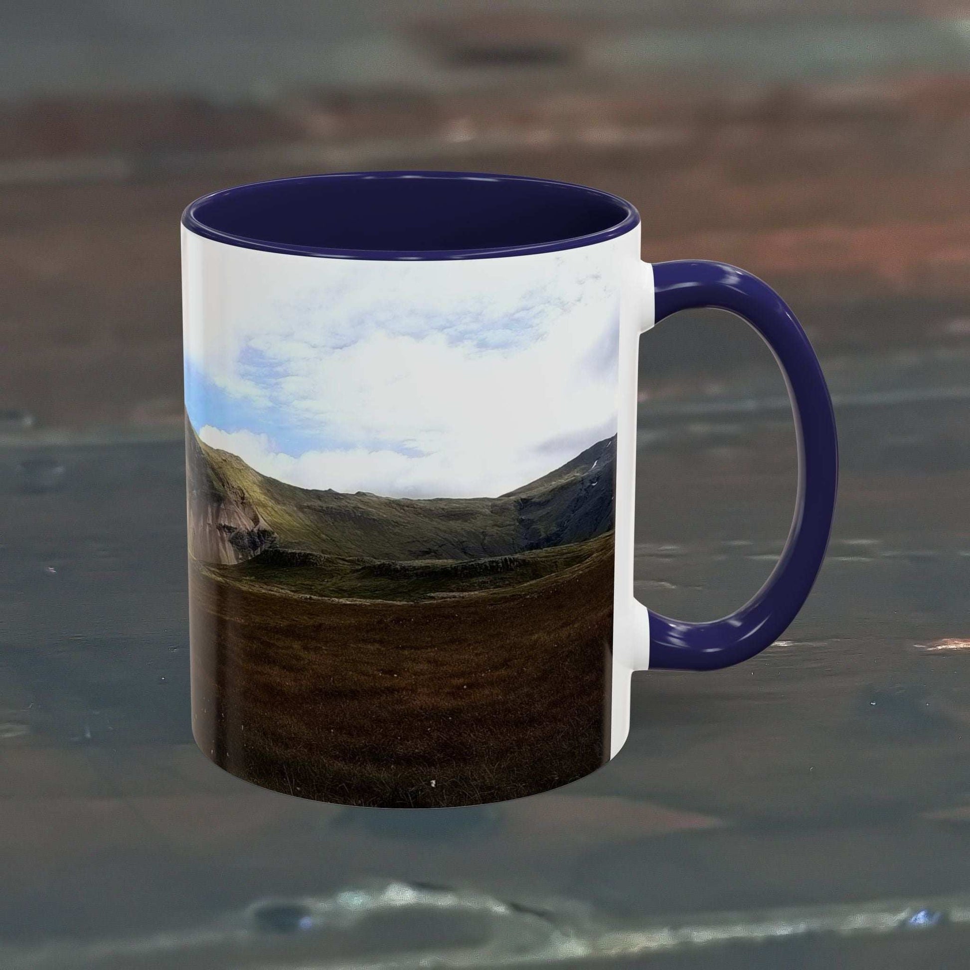 11oz coffee mug featuring Iceland scenery, made from high-quality ceramic, perfect for hot beverages.
