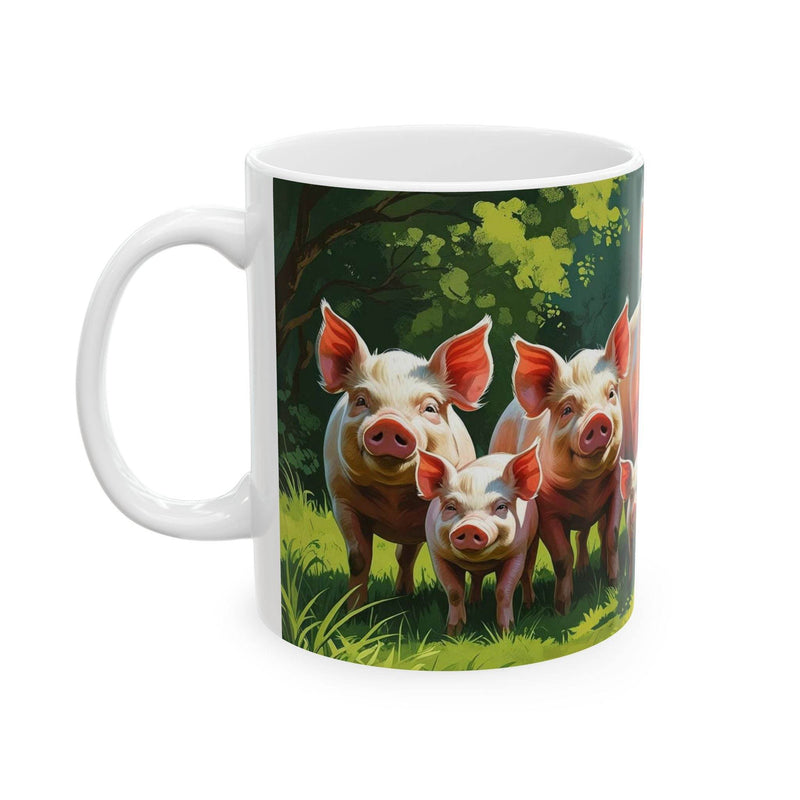 Adorable 11oz ceramic coffee mug featuring a cute pigs design to add a touch of charm to your morning routine.