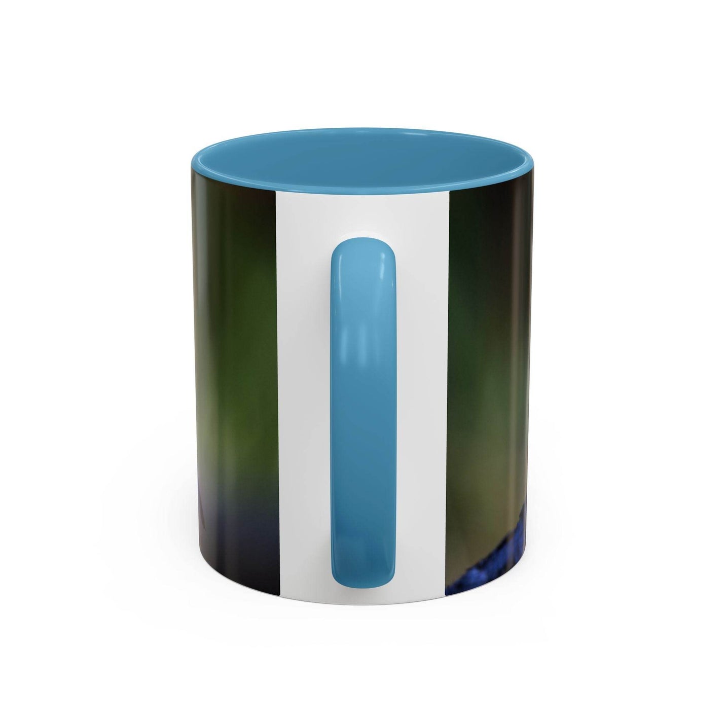 Ceramic robin bird mug 325ml featuring a light blue handle.