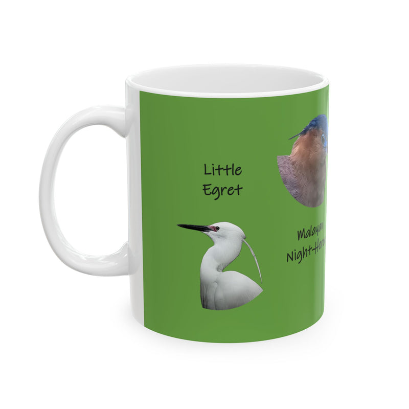 11oz coffee mug featuring four beautiful heron species found in Taiwan.