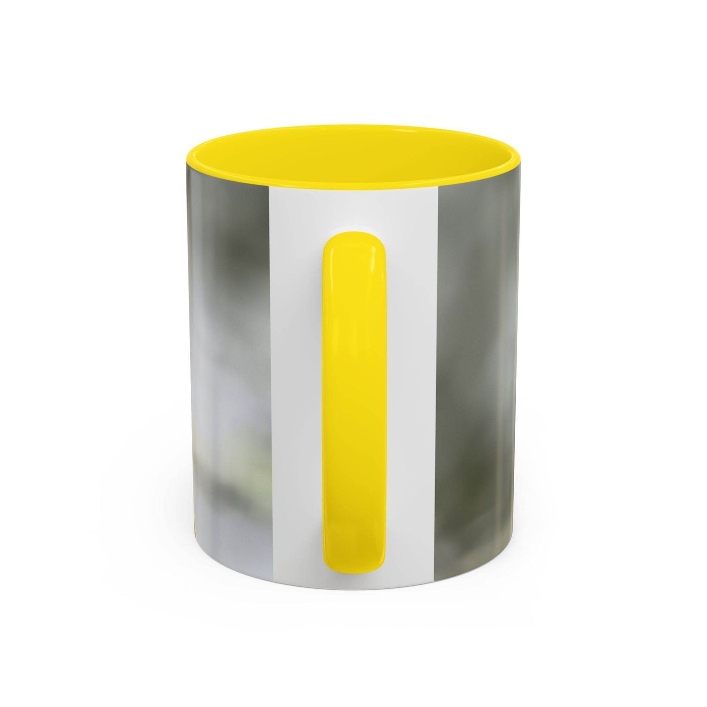 Vibrant 325ml ceramic dragonfly accent coffee mug showcasing a contrasting yellow handle and matching yellow inside color.