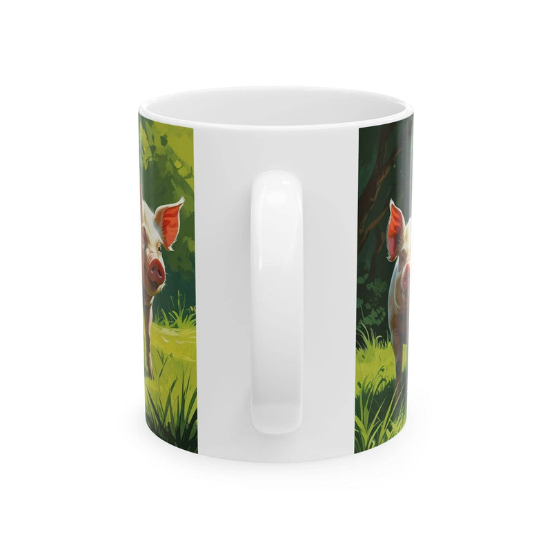 Charming 11oz ceramic coffee cup with a colorful pig illustration, an ideal unique gift for birthdays and Christmas.