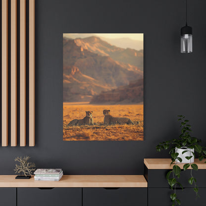 Cheetah Pair Desert Landscape Matte Canvas Print