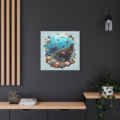 Sunken Ship Ocean Canvas Wall Art — Underwater Fish & Seashell Print