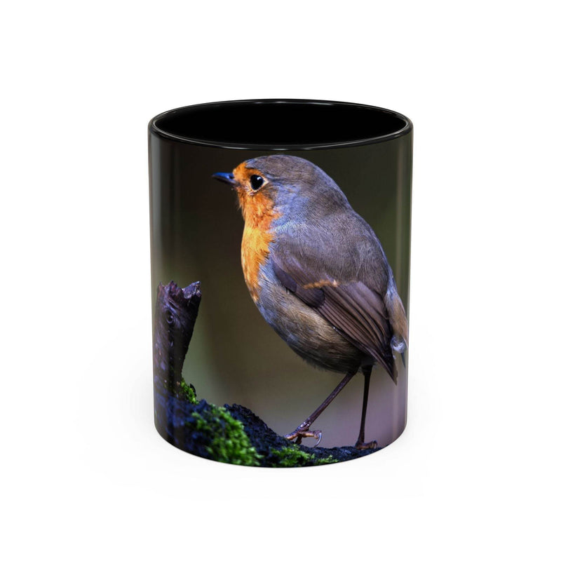 325ml robin coffee mug featuring a black handle and black inside.