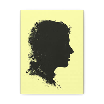 Silhouette Portrait Canvas Print — Vintage Black Profile on Soft Yellow Matte