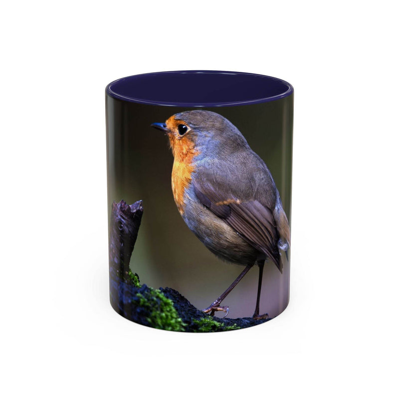 325ml robin coffee mug featuring a navy handle and navy inside.
