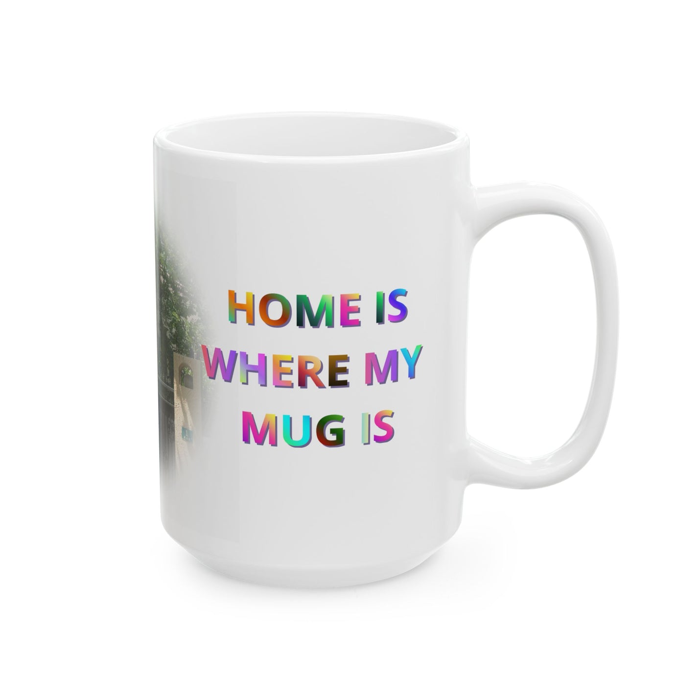 Generous 15oz Home Is Where My Mug Is | Ceramic Coffee Mug held by hand during a cozy late-night tv session.
