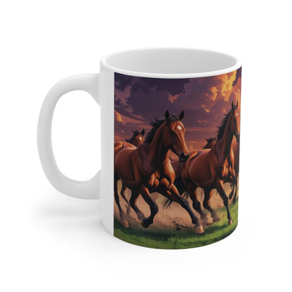 Mug - Running Horses Sunset Ceramic Coffee Cup - A Pretty Print