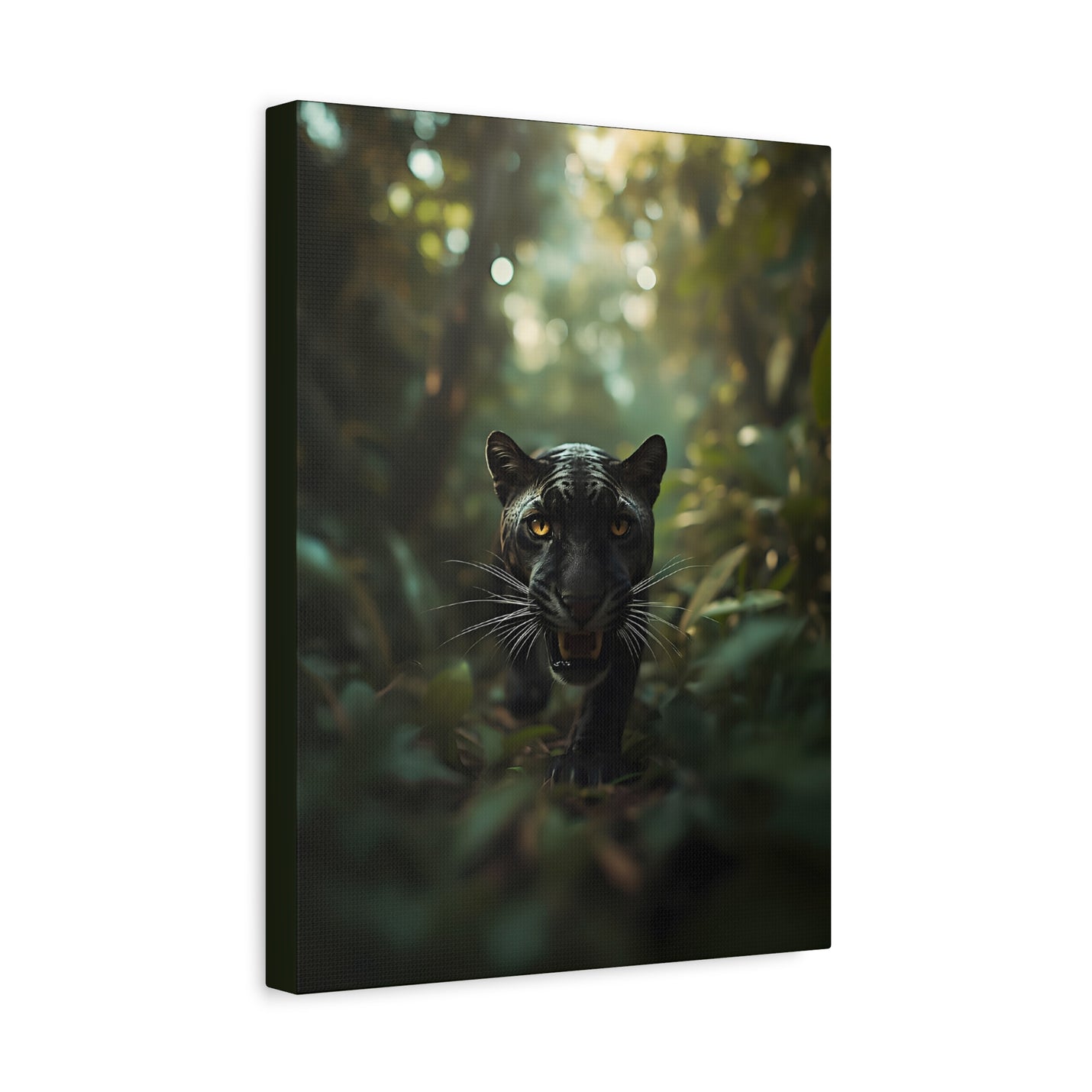 Majestic jungle cat stretched matte canvas print in 12″ x 16″ | 30.48 cm x 40.64 cm size with 1.25″ | 3.18 cm depth.