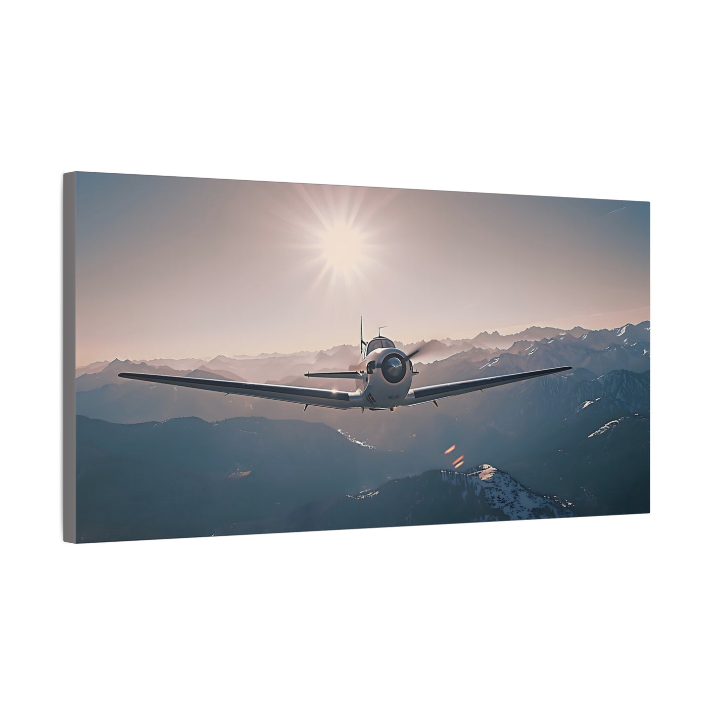 Vintage Airplane Wall Art Canvas – Stretched Matte Canvas Plane Over Mountains
