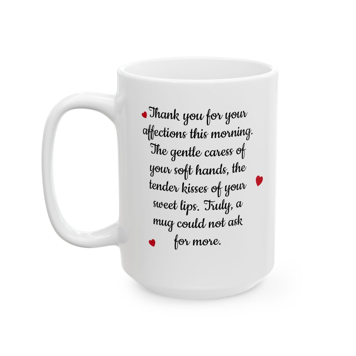 Large 15oz Romantic Love Letter Mug Ceramic Coffee Cup displaying handwritten style message on a wood table.