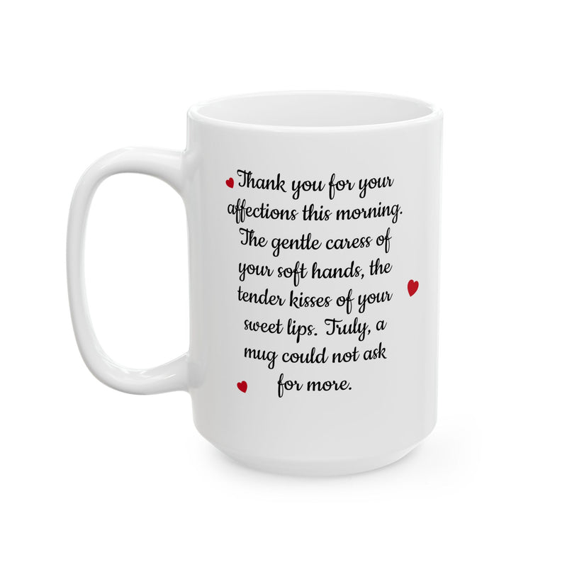 Large 15oz Romantic Love Letter Mug Ceramic Coffee Cup displaying handwritten style message on a wood table.