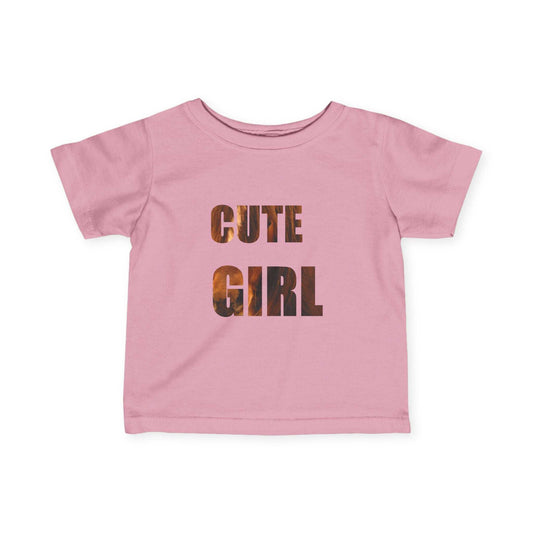 Infant Tee with "Cute Girl" text, pink baby shirt, animal lover gift.