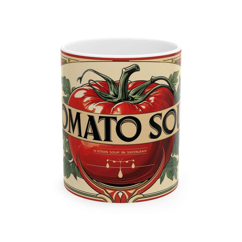 Charming 11oz soup themed Mug - Tomato Soup Mug, Delicious flavour standing beautifully next to fresh green indoor plants.