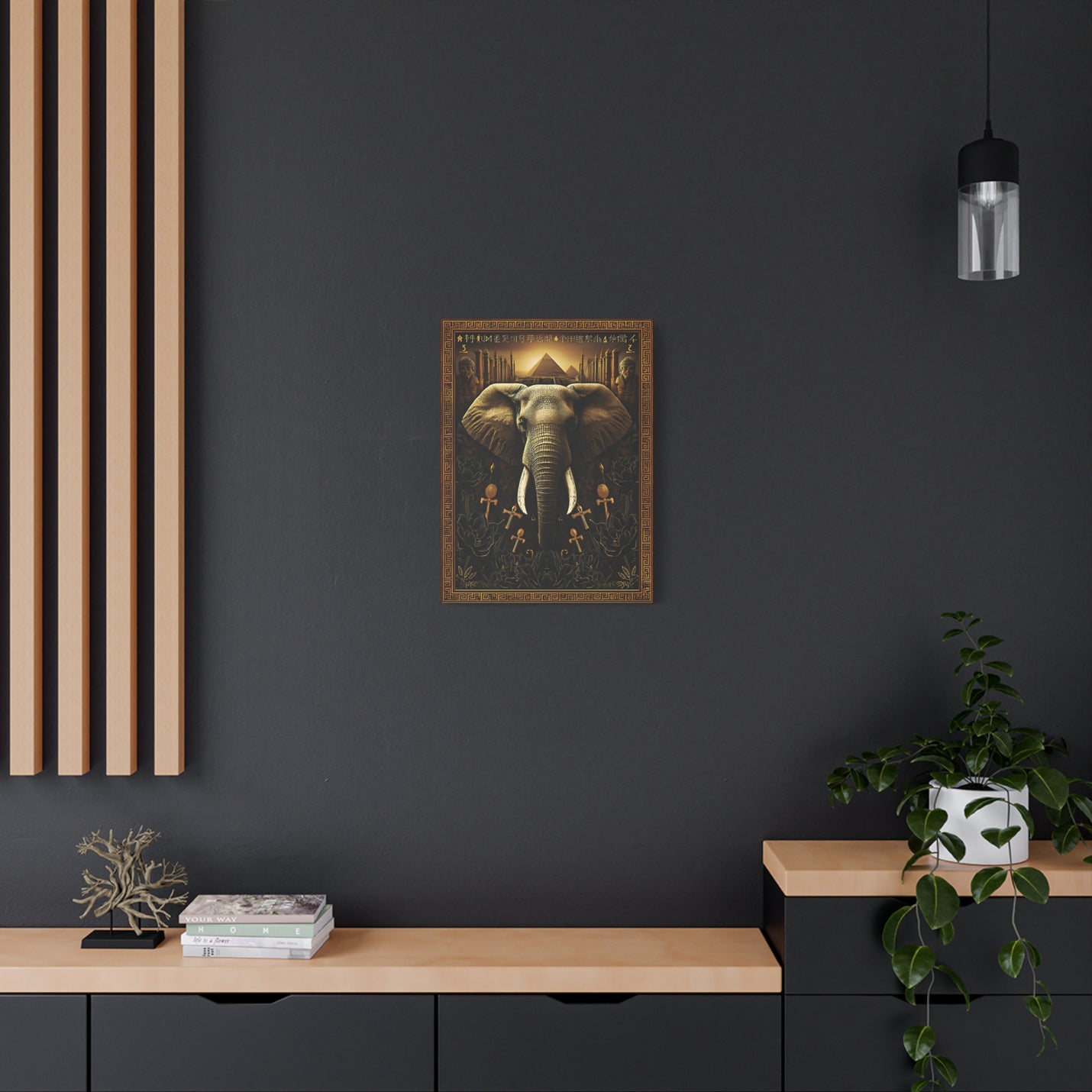 Globally inspired 18″ x 24″ | 45.72 cm x 60.96 cm ancient symbol wall art on 1.25″ | 3.18 cm deep matte canvas.