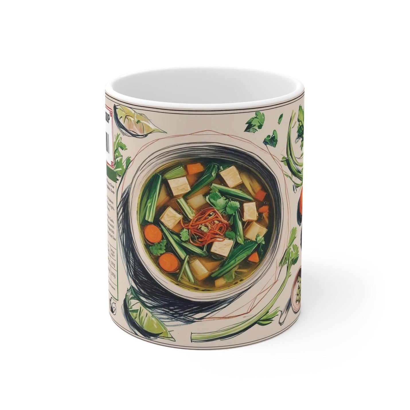 Origineller Kaffebecher in der Größe 325ml mit leckerem chinesischen Gemüsesuppen-Design als tolles Geschenk für Feiertage.