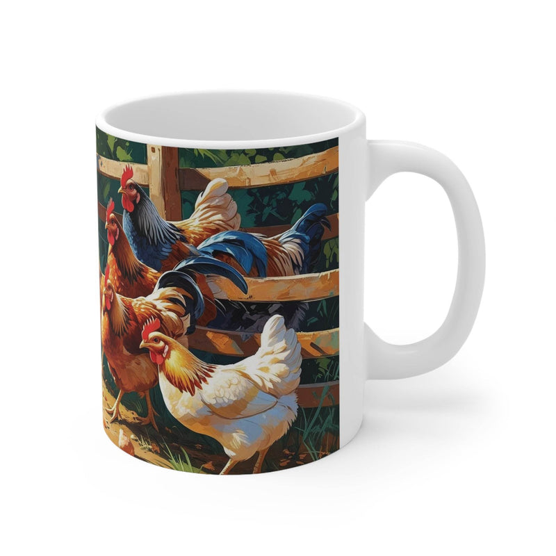 Glänzender 325ml Keramik-Hühnerbecher mit farbenfrohem Design und bequemem Henkel, ideal als schönes Einzugsgeschenk.