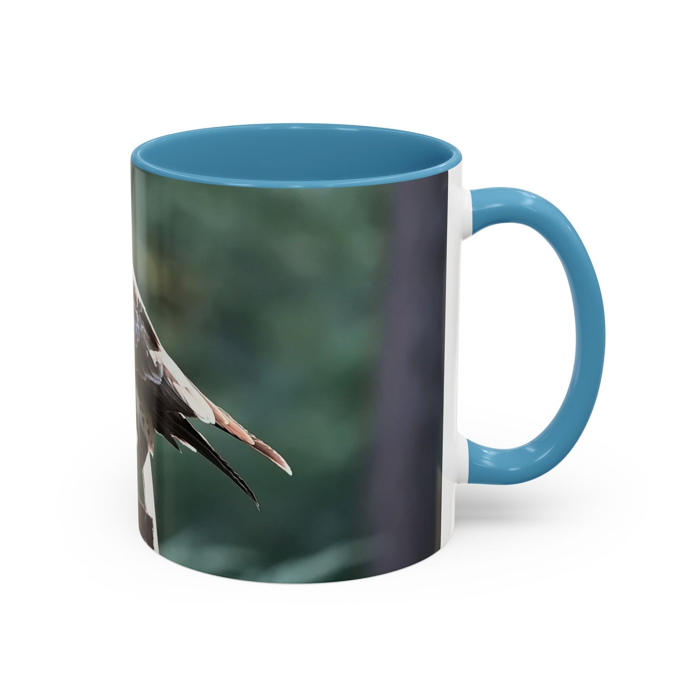 Mäusebussard Becher 325ml mit Naturdesign, hellblauem Henkel und Inneren.