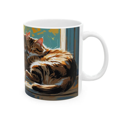 Mug - Three Cats Sleeping on a Windowsill Ceramic Coffee Cups - A Pretty Print