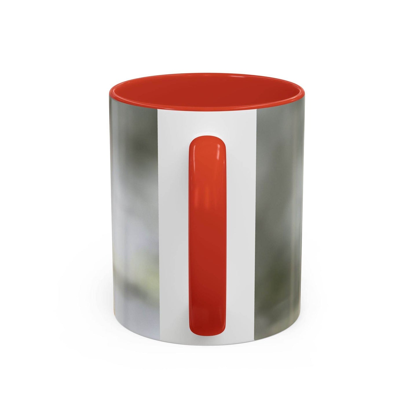 Vibrant 325ml ceramic dragonfly accent coffee mug showcasing a contrasting red handle and matching red inside color.