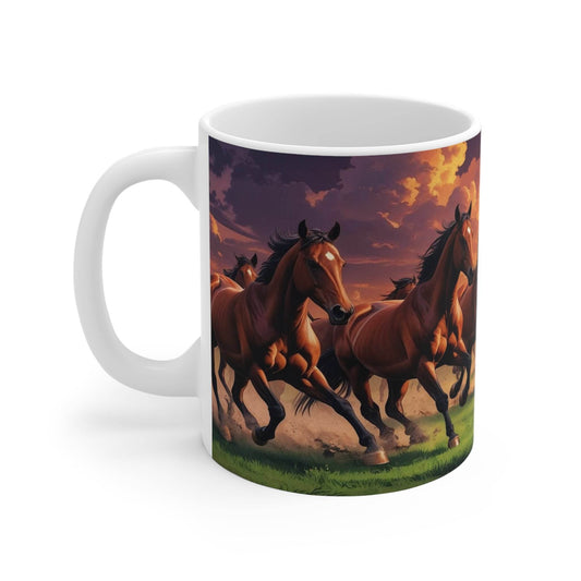 Mug - Running Horses Sunset Ceramic Coffee Cup - A Pretty Print
