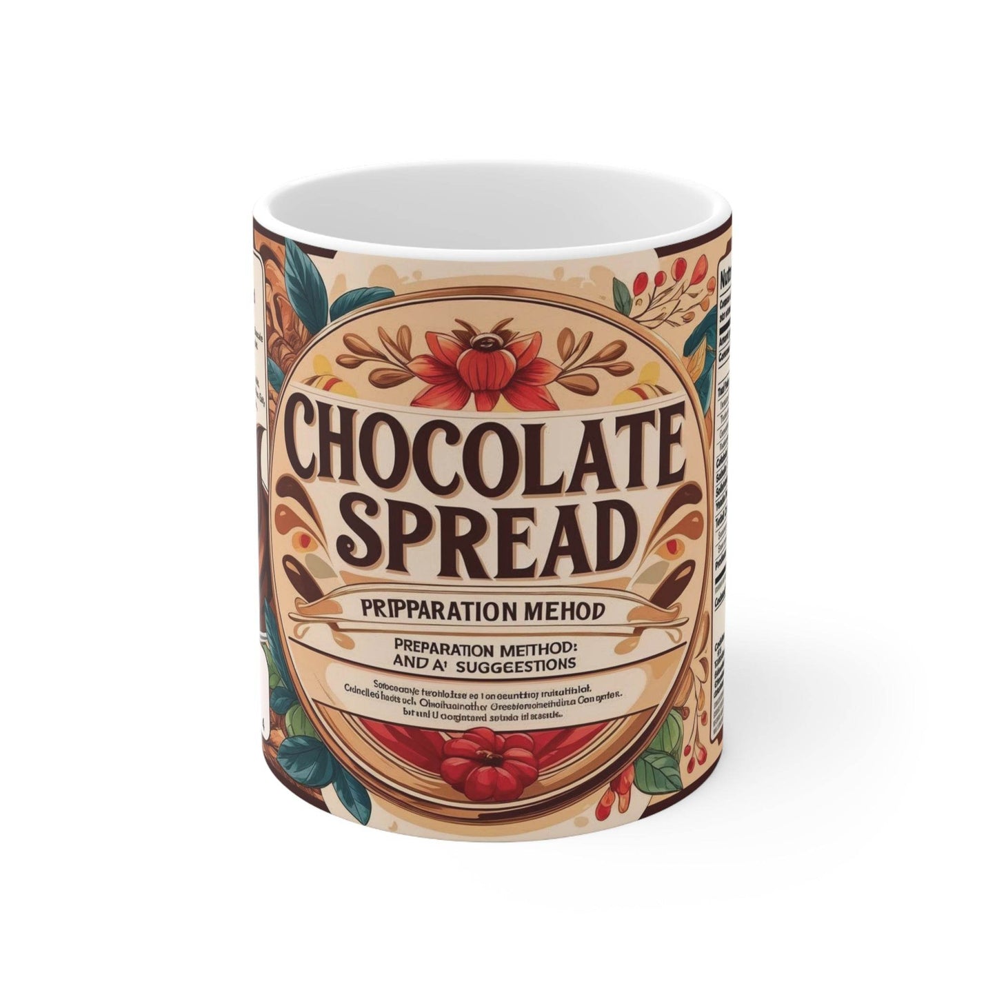 Charmanter 325ml Becher im Schokoladenaufstrich-Design aus glänzender Keramik, spülmaschinenfest und mikrowellengeeignet.