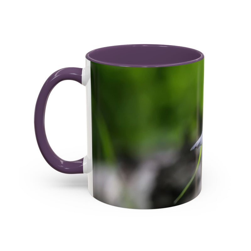325ml nature-inspired bird photography coffee mug with a purple handle and purple inside.